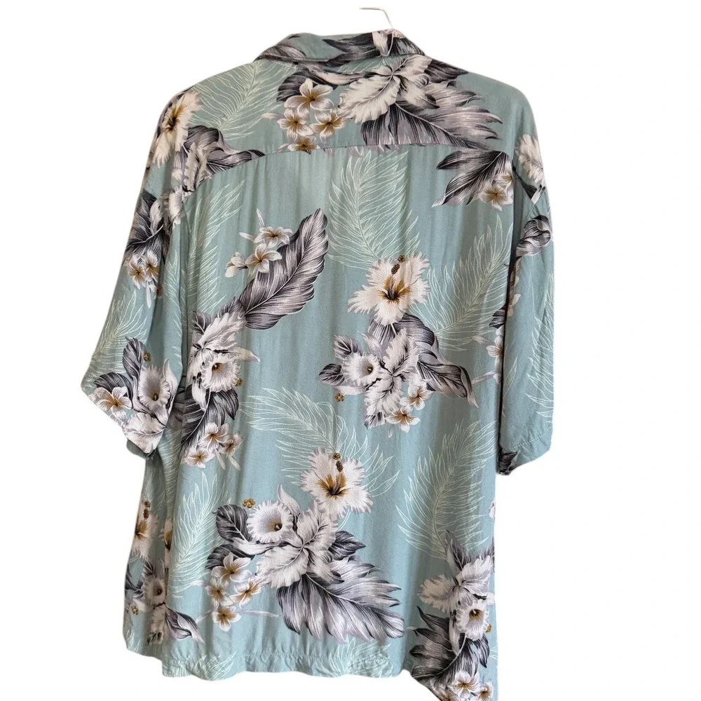 Hula Hula Hawaii‎ Mens Large Blue Floral Rayon Aloha Shirt Coconut Buttons